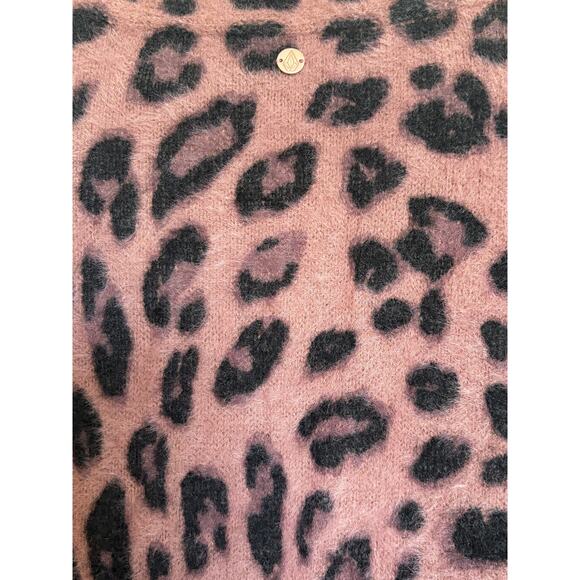 Volcom Fuzzy Leopard Print Cardigan – Pink/Black – W Medium - Picture 6 of 9